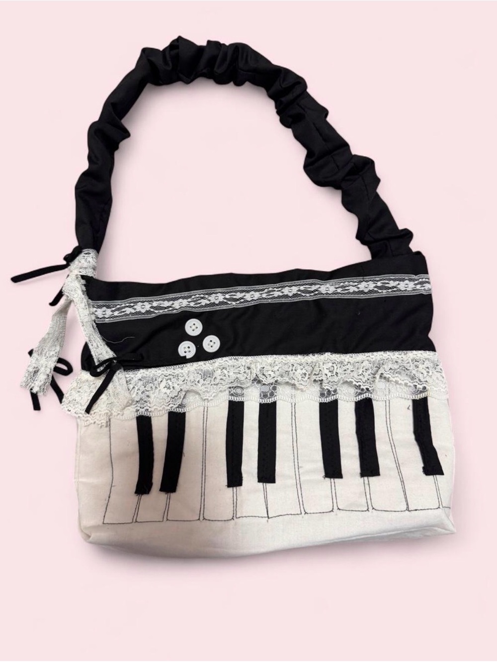 Black & White Piano Key Lace Shoulder Bag